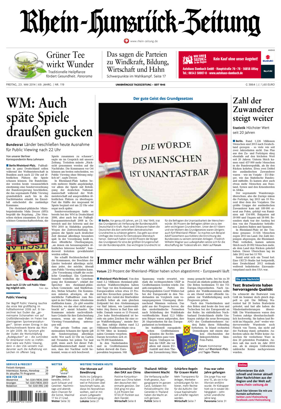 Rhein-Hunsrück-Zeitung vom Freitag, 23.05.2014