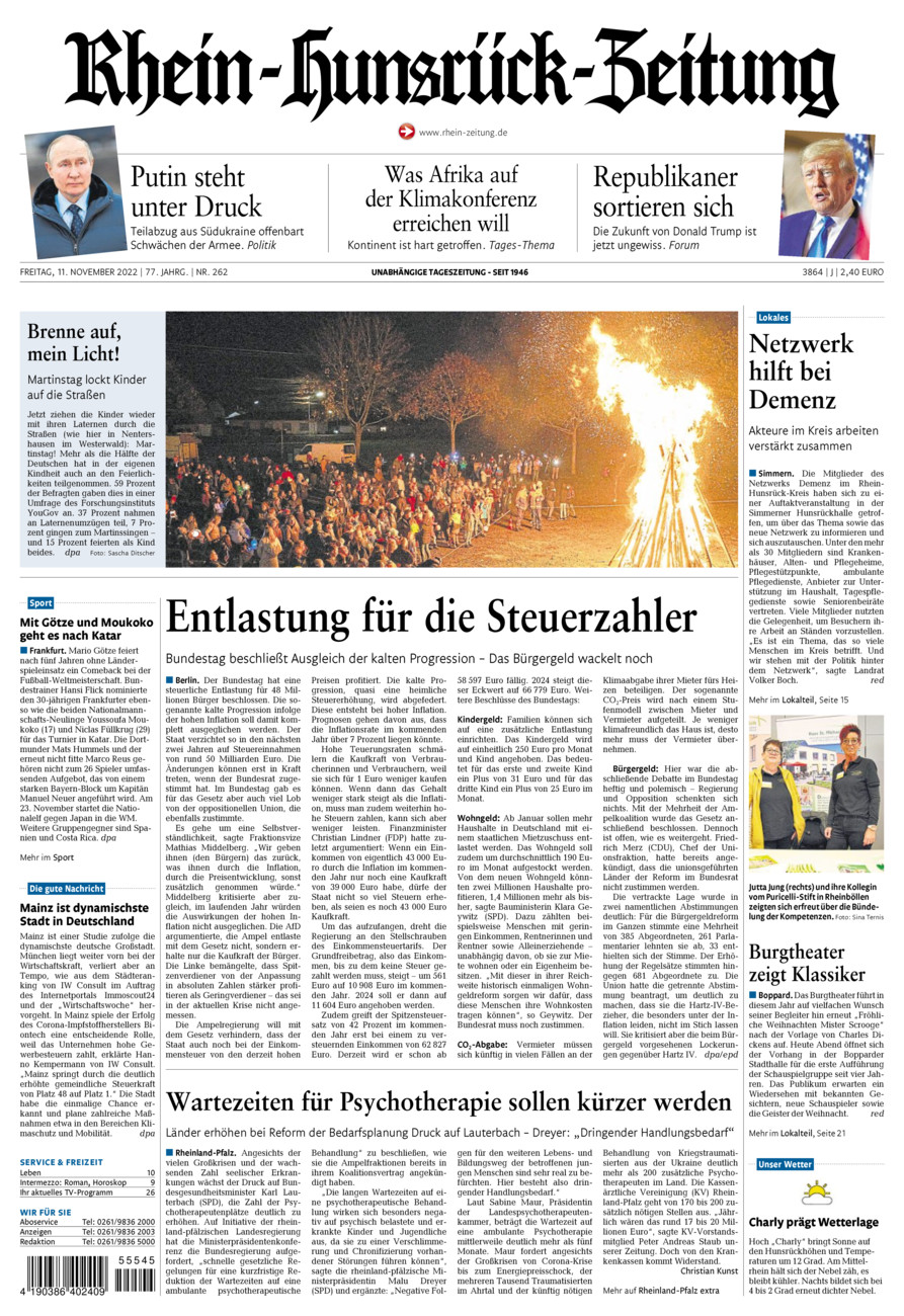 Rhein-Hunsrück-Zeitung vom Freitag, 11.11.2022