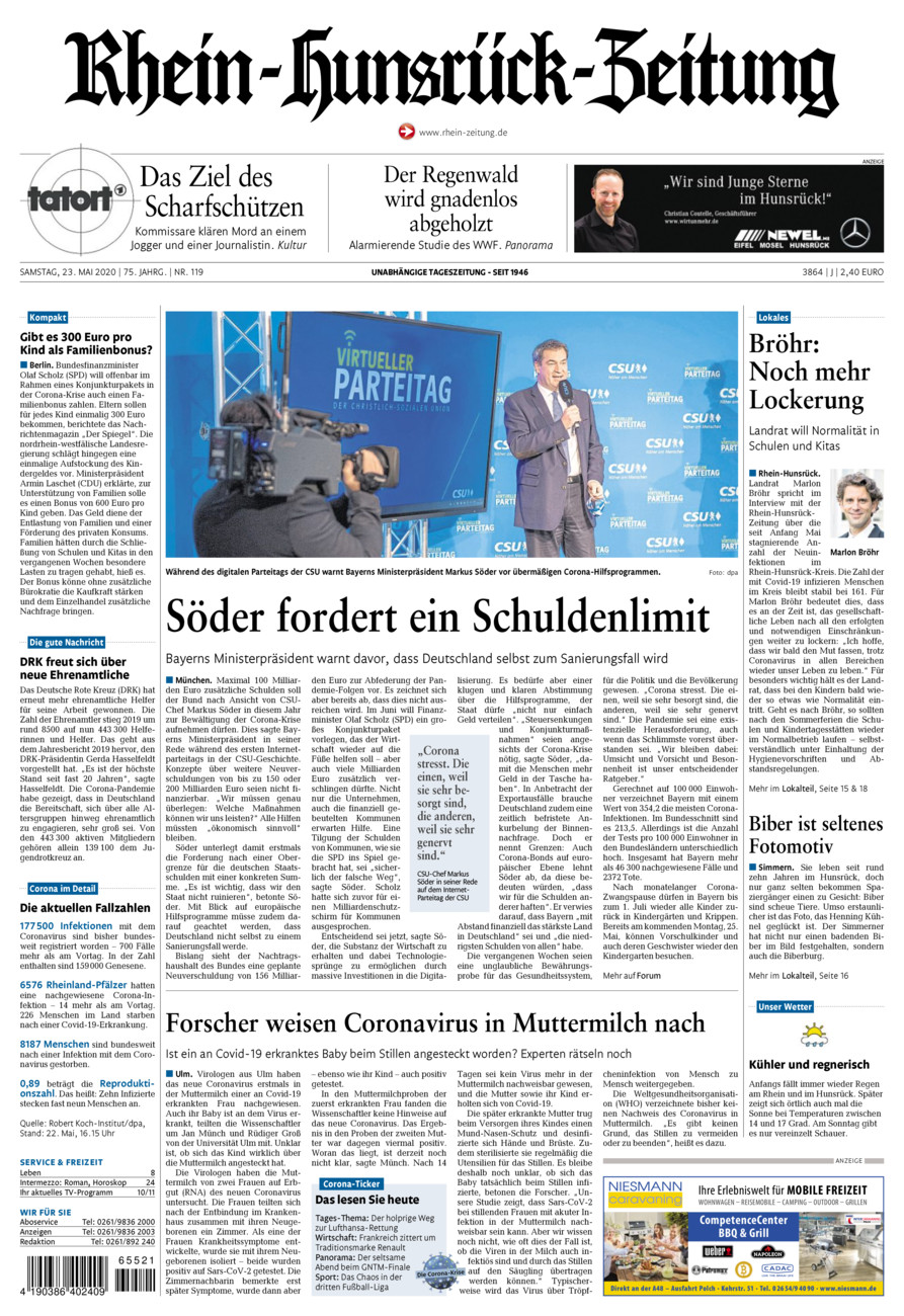 Rhein-Hunsrück-Zeitung vom Samstag, 23.05.2020
