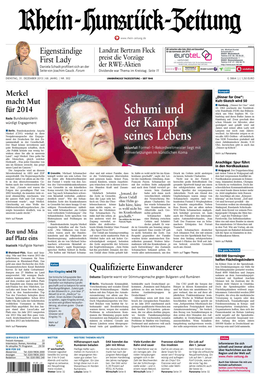 Rhein-Hunsrück-Zeitung vom Dienstag, 31.12.2013