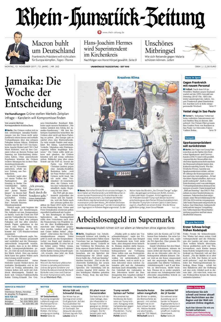 Rhein-Hunsrück-Zeitung vom Montag, 13.11.2017