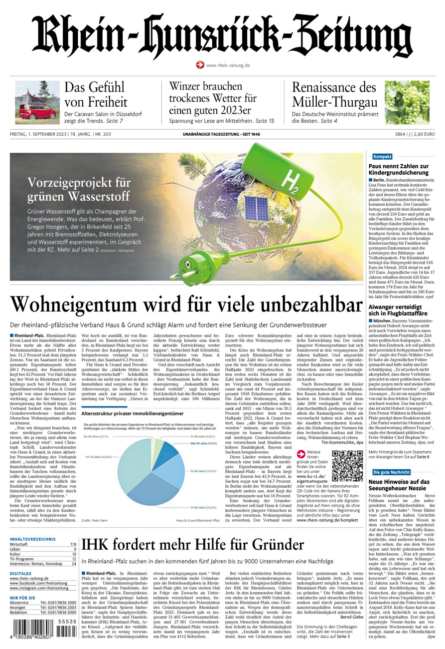 Rhein-Hunsrück-Zeitung vom Freitag, 01.09.2023