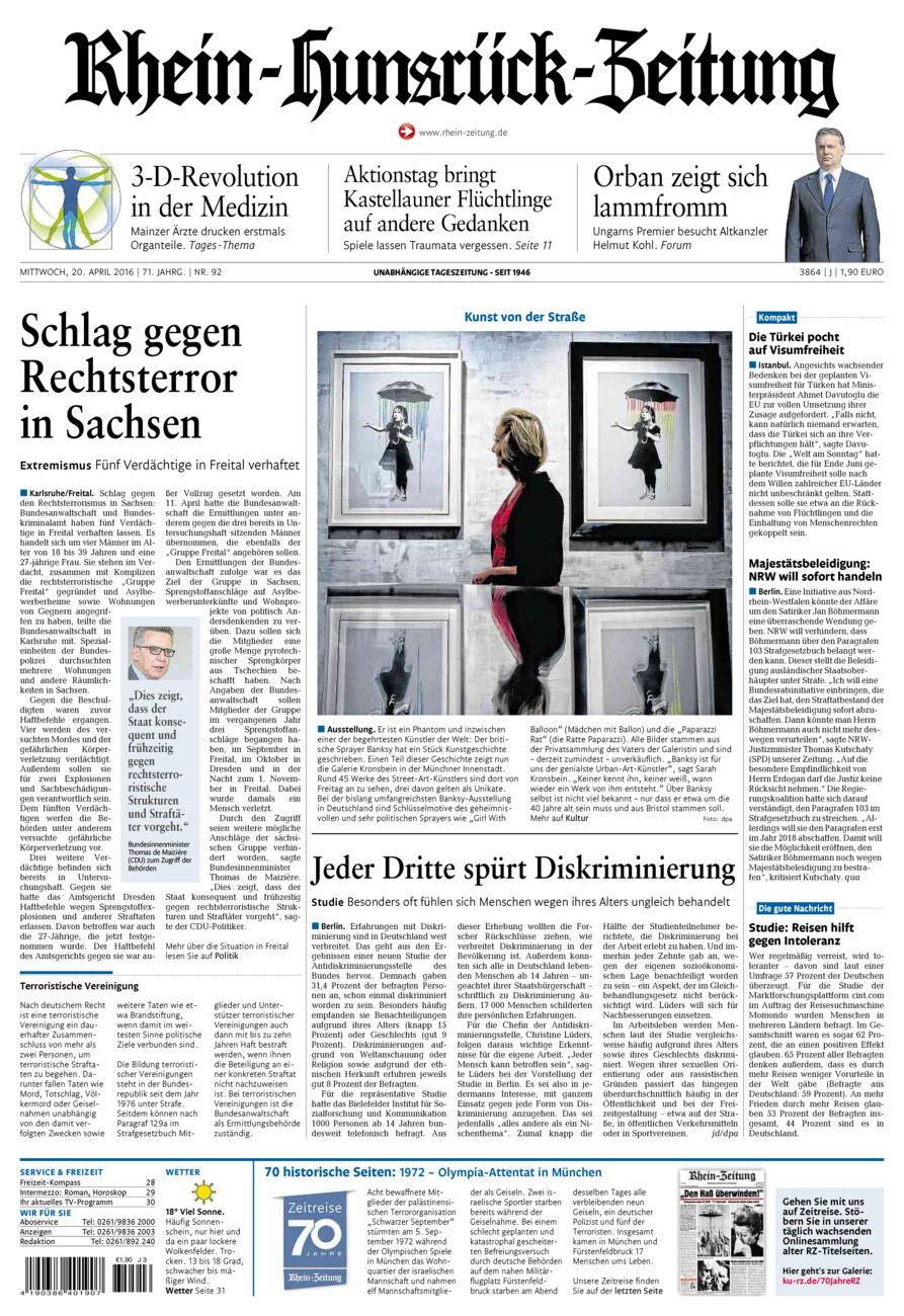Rhein-Hunsrück-Zeitung vom Mittwoch, 20.04.2016