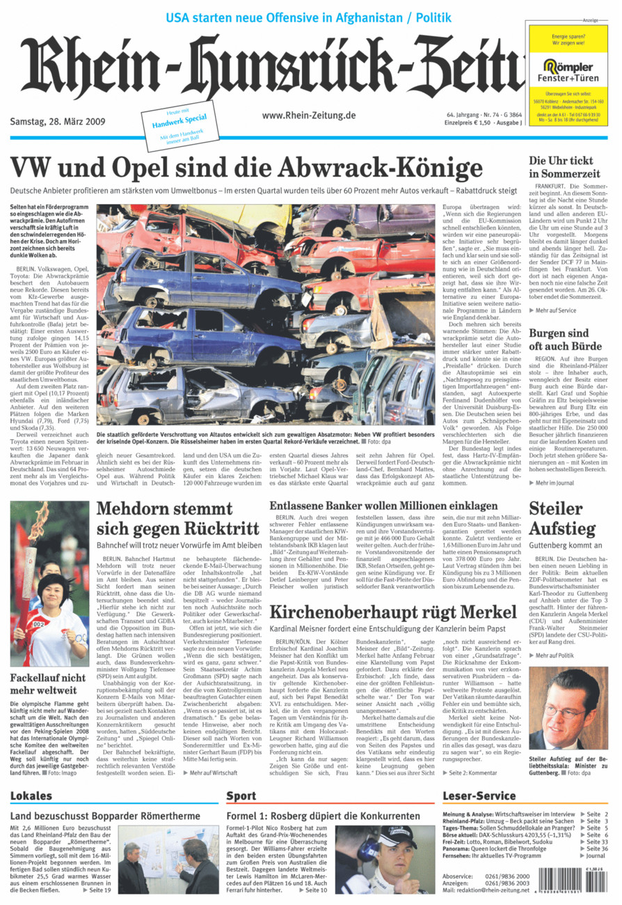Rhein-Hunsrück-Zeitung vom Samstag, 28.03.2009