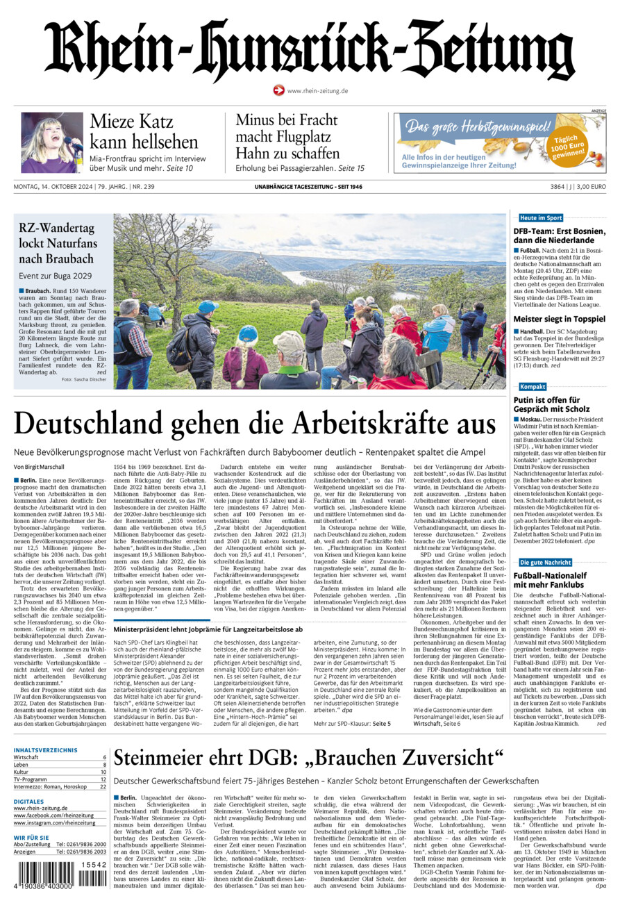 Rhein-Hunsrück-Zeitung vom Montag, 14.10.2024