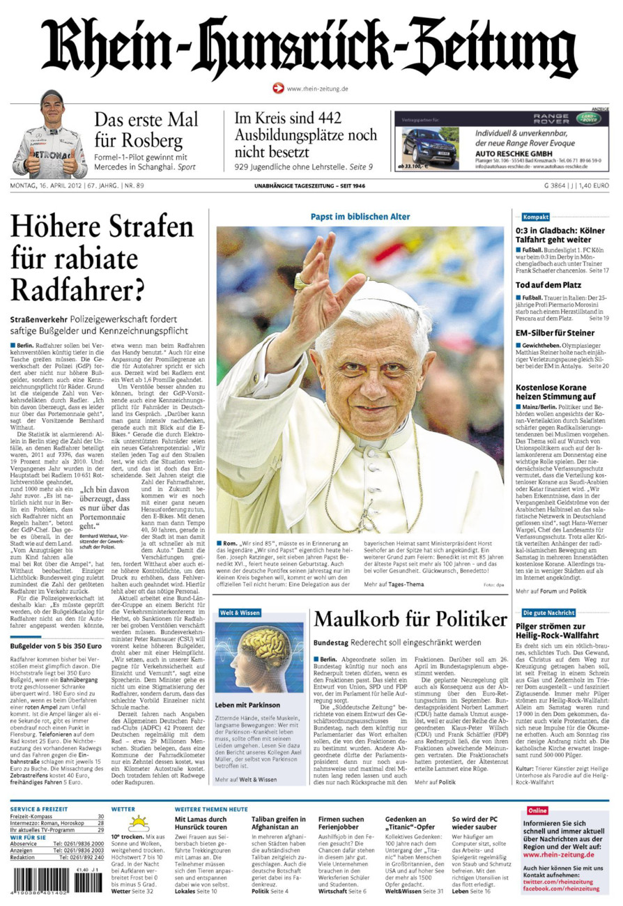 Rhein-Hunsrück-Zeitung vom Montag, 16.04.2012