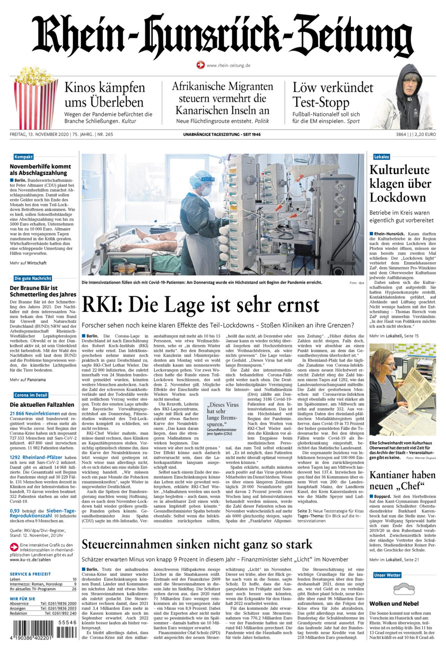 Rhein-Hunsrück-Zeitung vom Freitag, 13.11.2020
