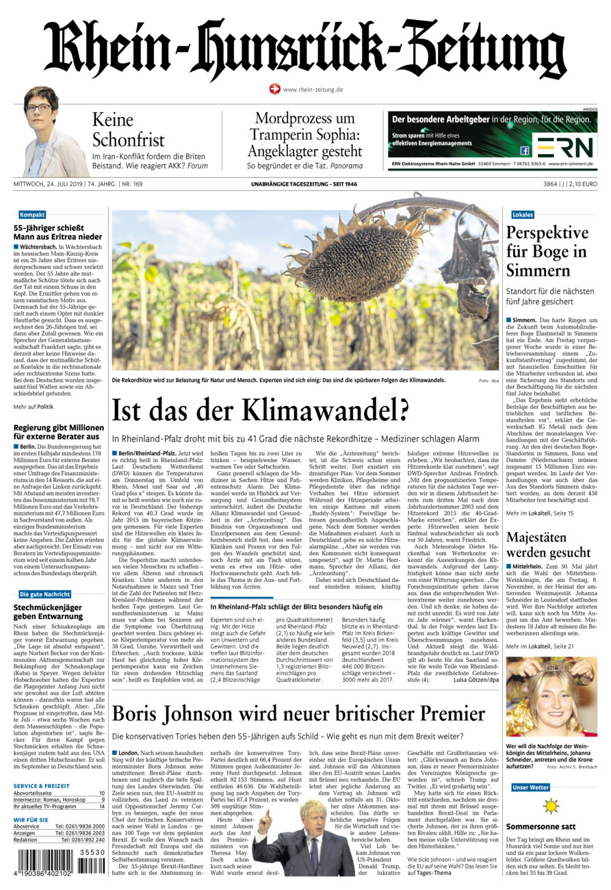 Rhein-Hunsrück-Zeitung vom Mittwoch, 24.07.2019