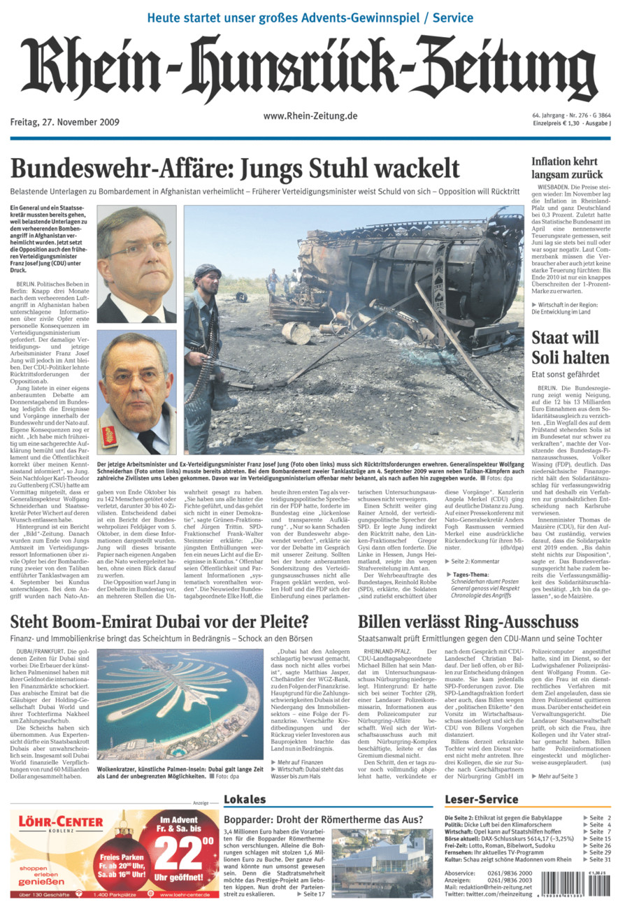 Rhein-Hunsrück-Zeitung vom Freitag, 27.11.2009