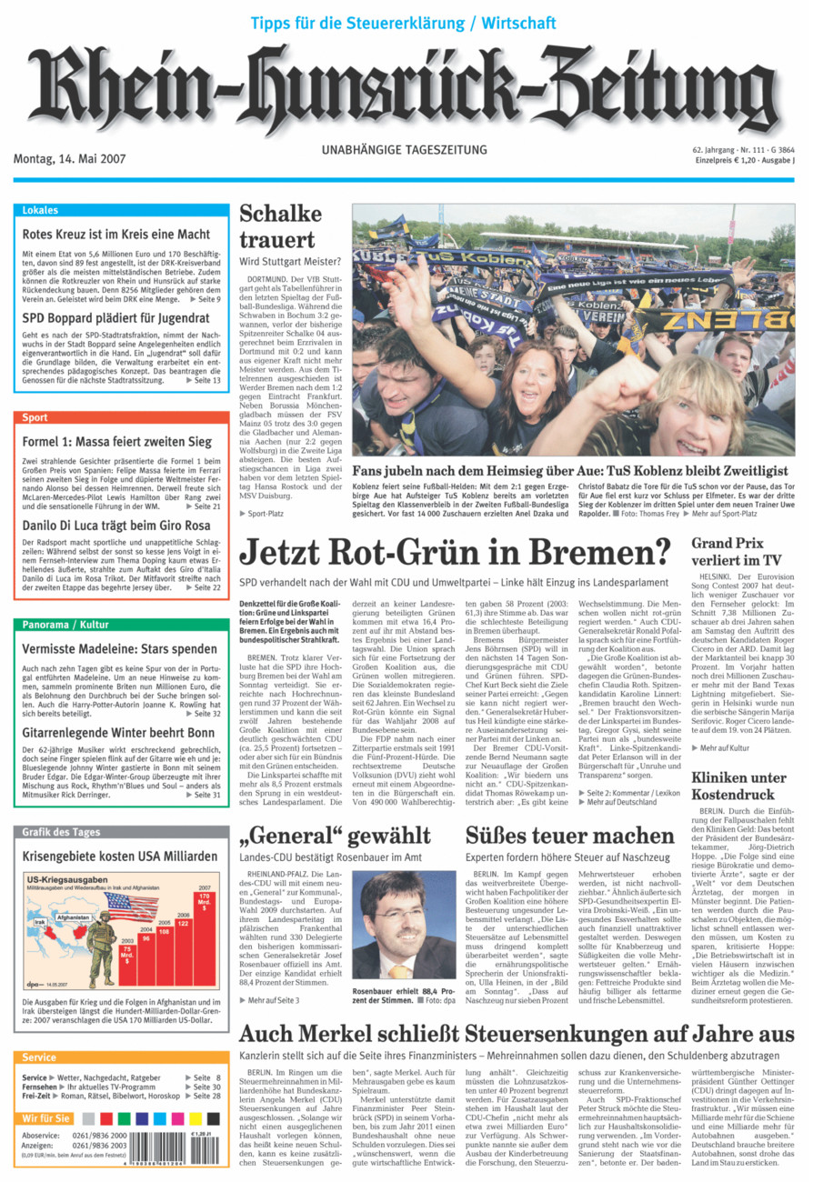 Rhein-Hunsrück-Zeitung vom Montag, 14.05.2007