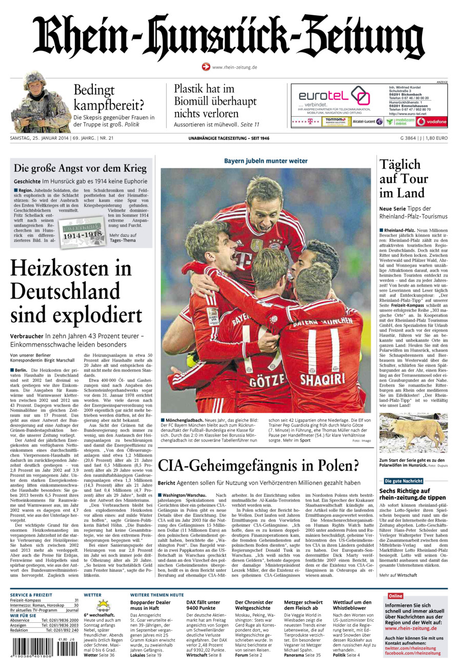 Rhein-Hunsrück-Zeitung vom Samstag, 25.01.2014