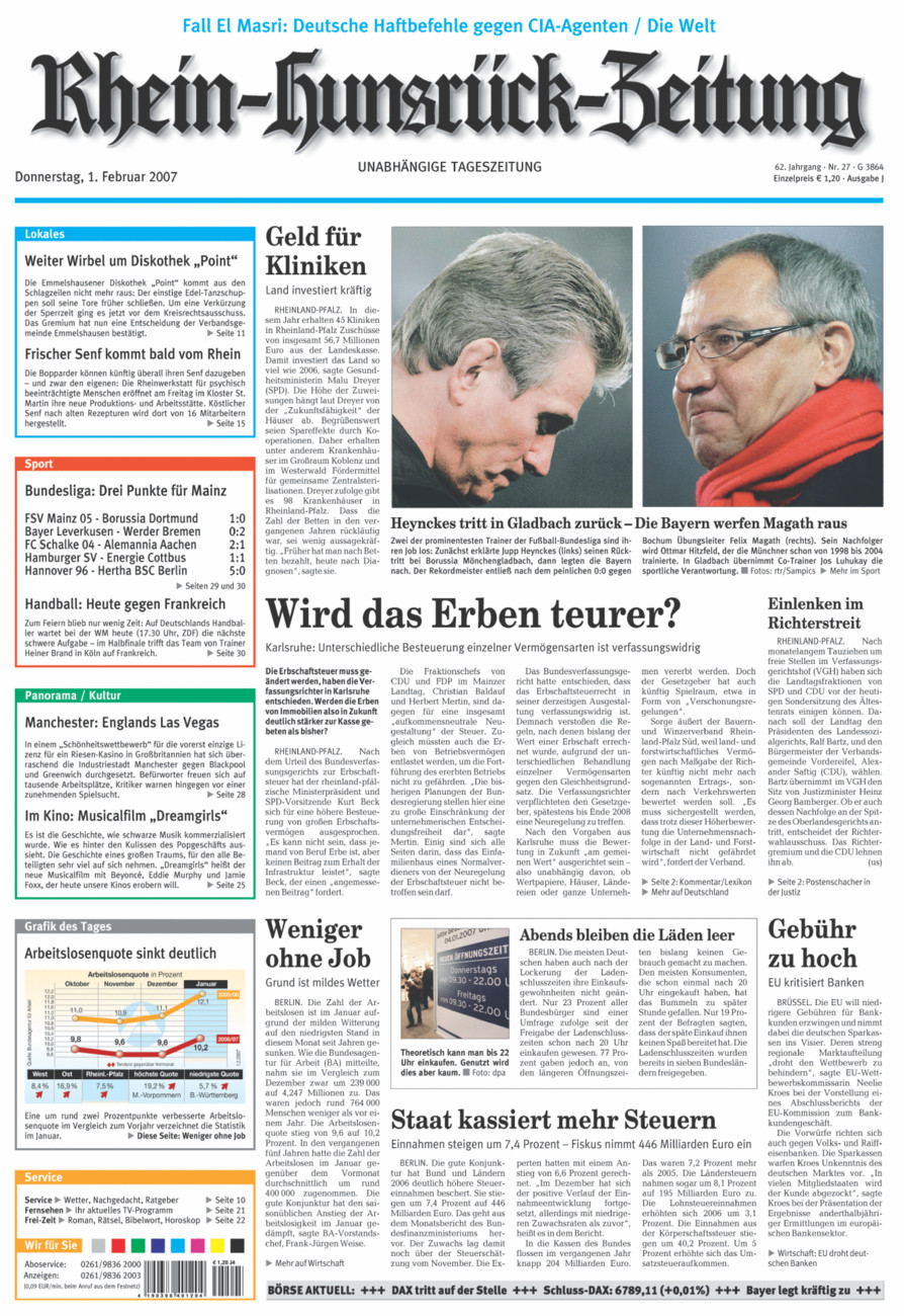 Rhein-Hunsrück-Zeitung vom Donnerstag, 01.02.2007