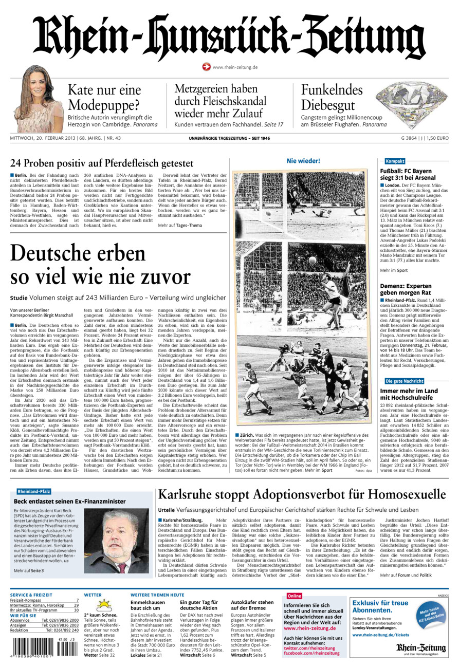Rhein-Hunsrück-Zeitung vom Mittwoch, 20.02.2013