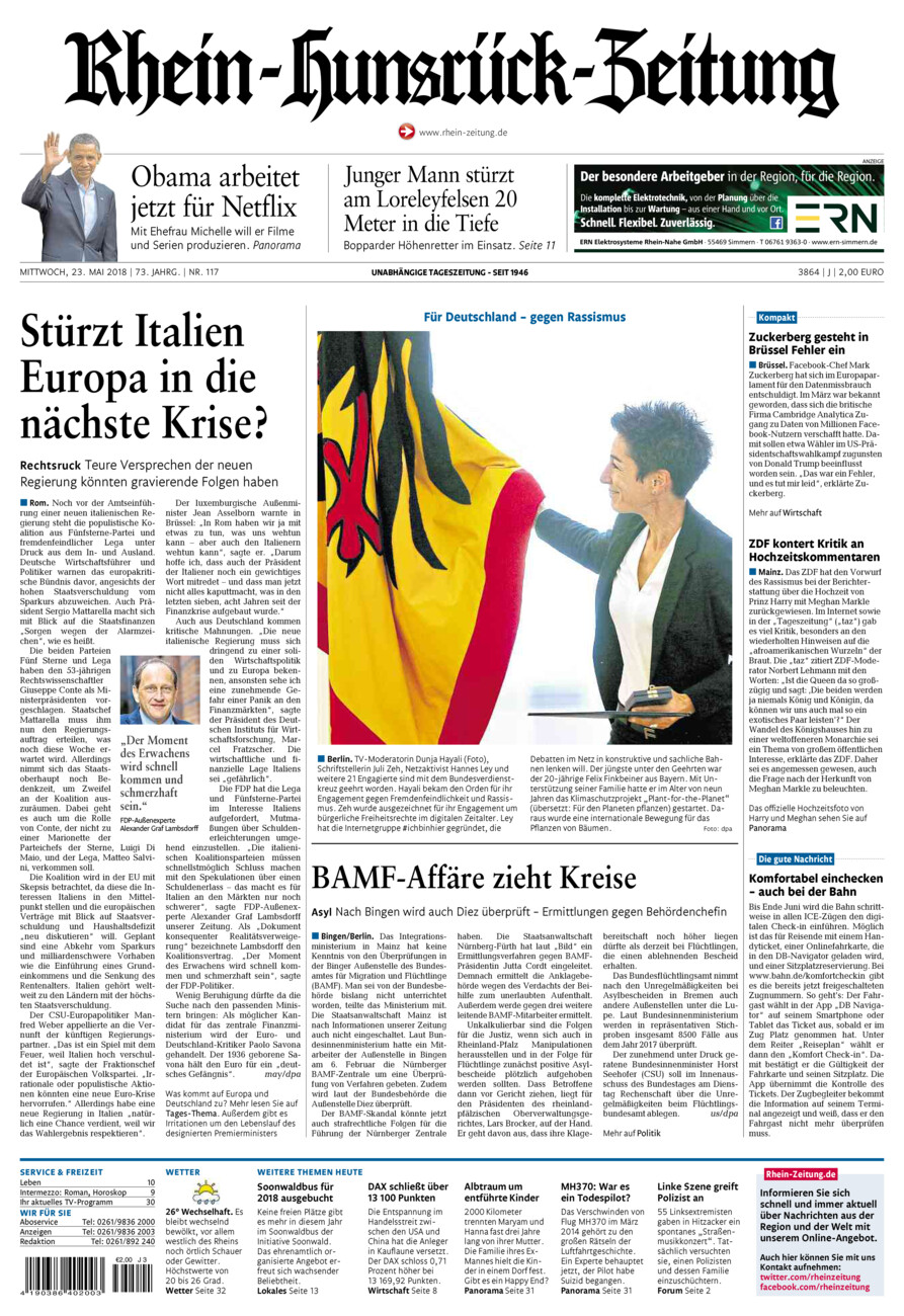 Rhein-Hunsrück-Zeitung vom Mittwoch, 23.05.2018