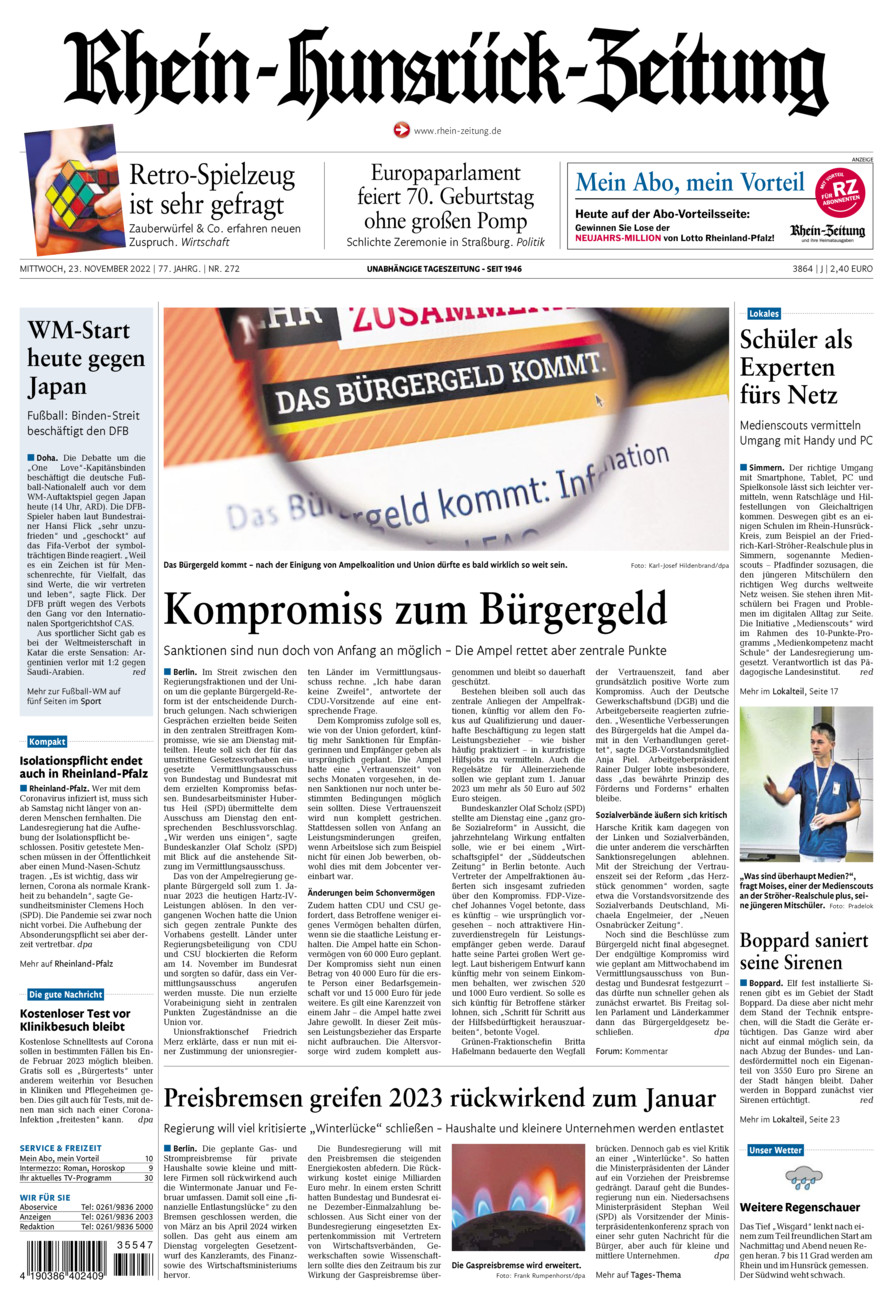 Rhein-Hunsrück-Zeitung vom Mittwoch, 23.11.2022