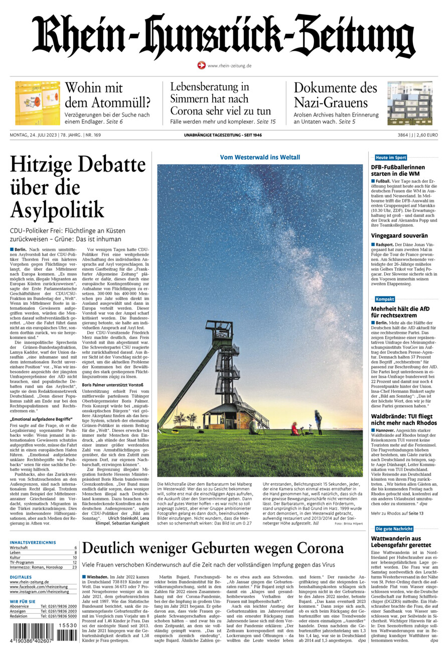 Rhein-Hunsrück-Zeitung vom Montag, 24.07.2023