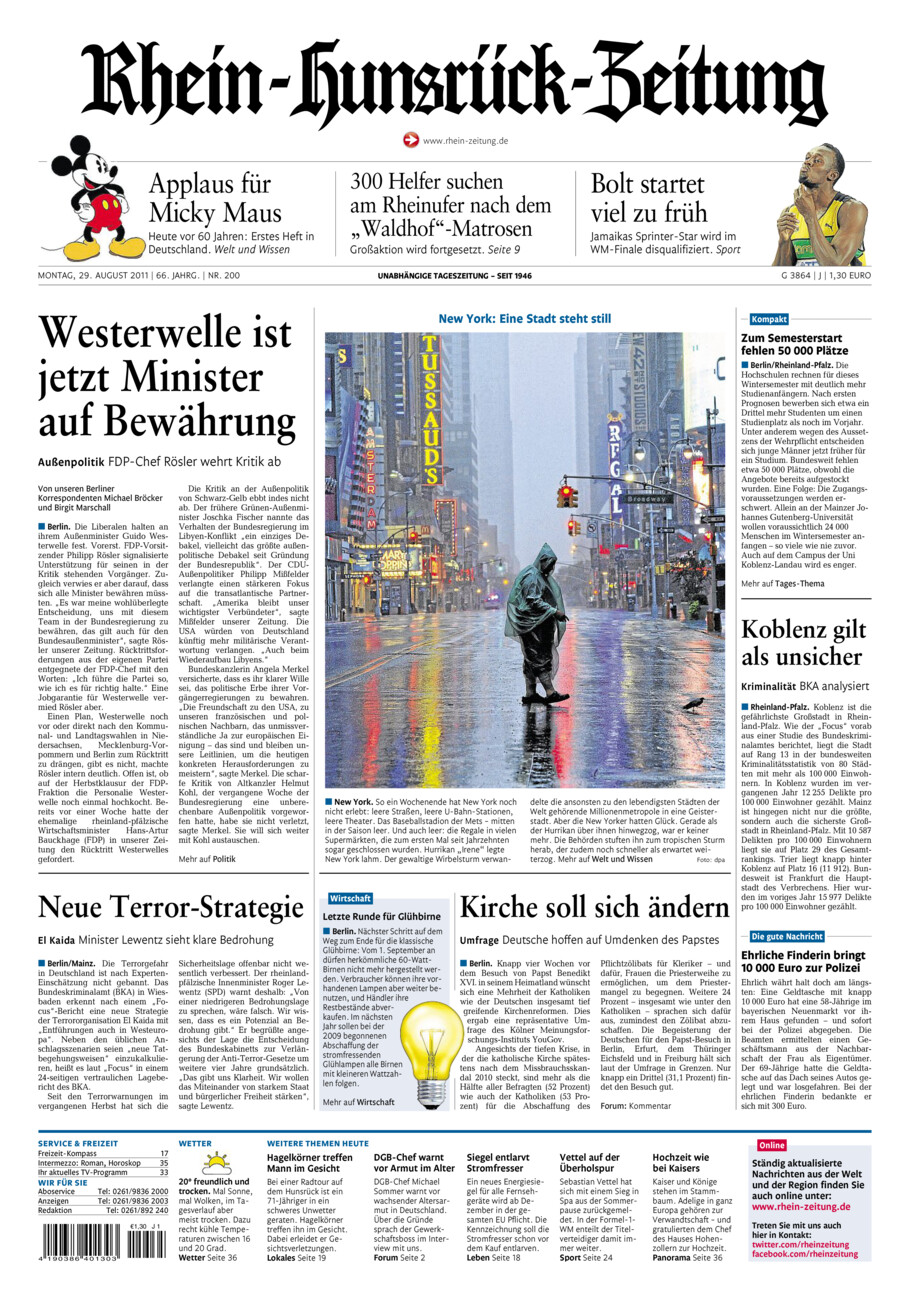 Rhein-Hunsrück-Zeitung vom Montag, 29.08.2011