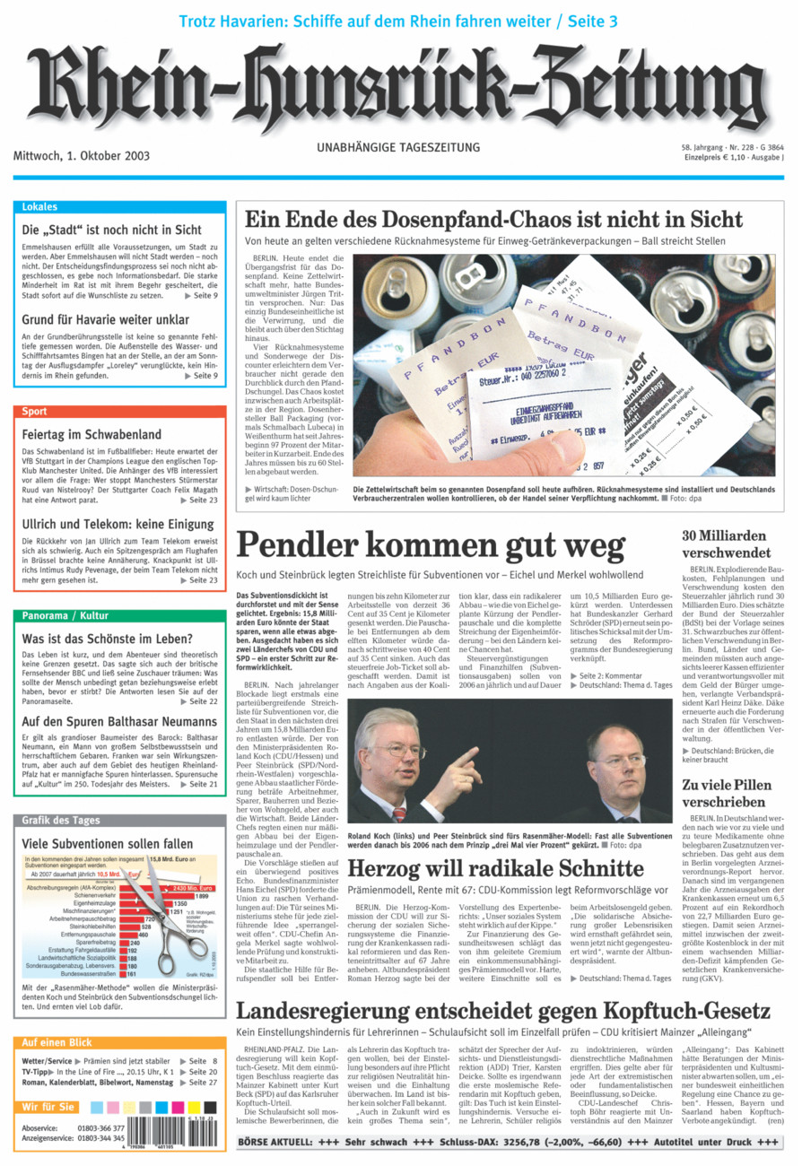 Rhein-Hunsrück-Zeitung vom Mittwoch, 01.10.2003