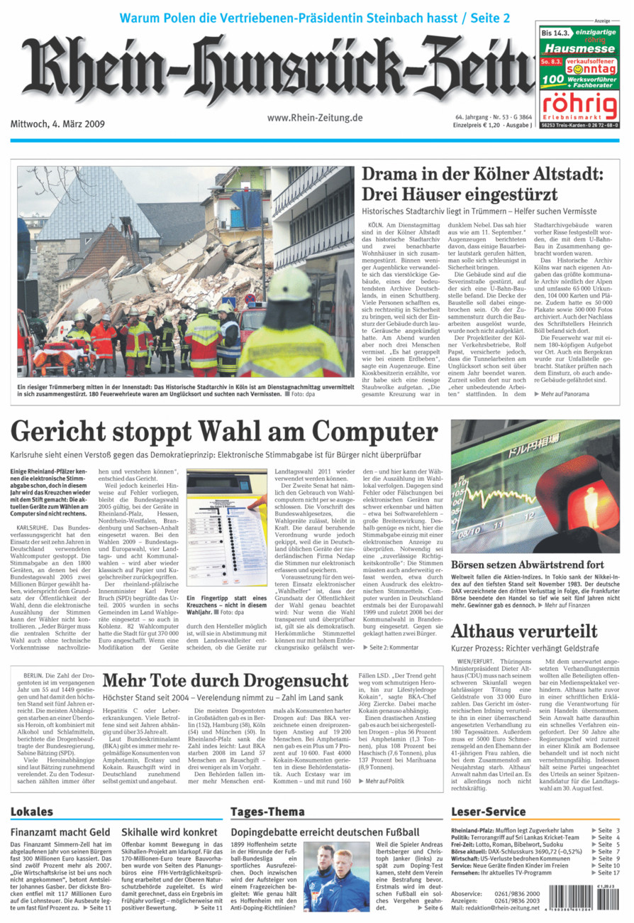 Rhein-Hunsrück-Zeitung vom Mittwoch, 04.03.2009