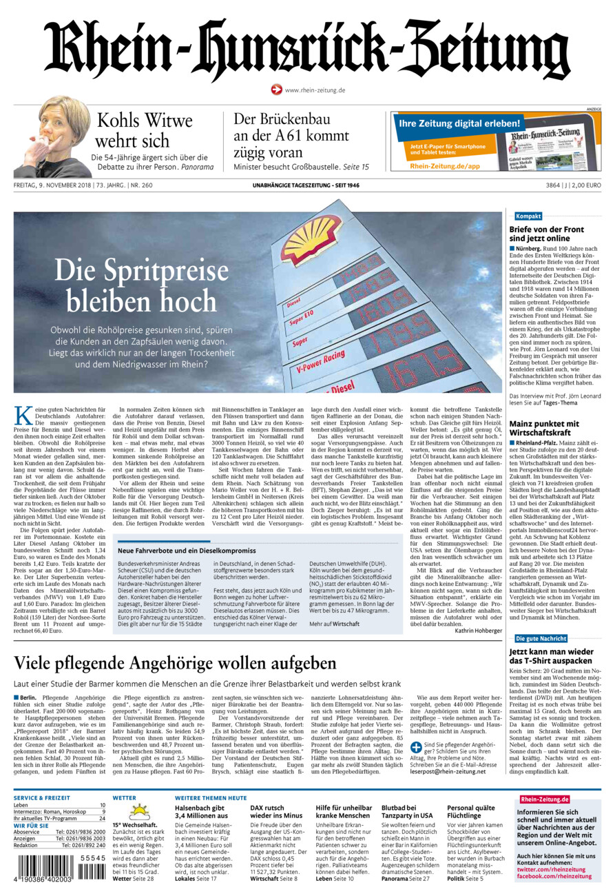 Rhein-Hunsrück-Zeitung vom Freitag, 09.11.2018