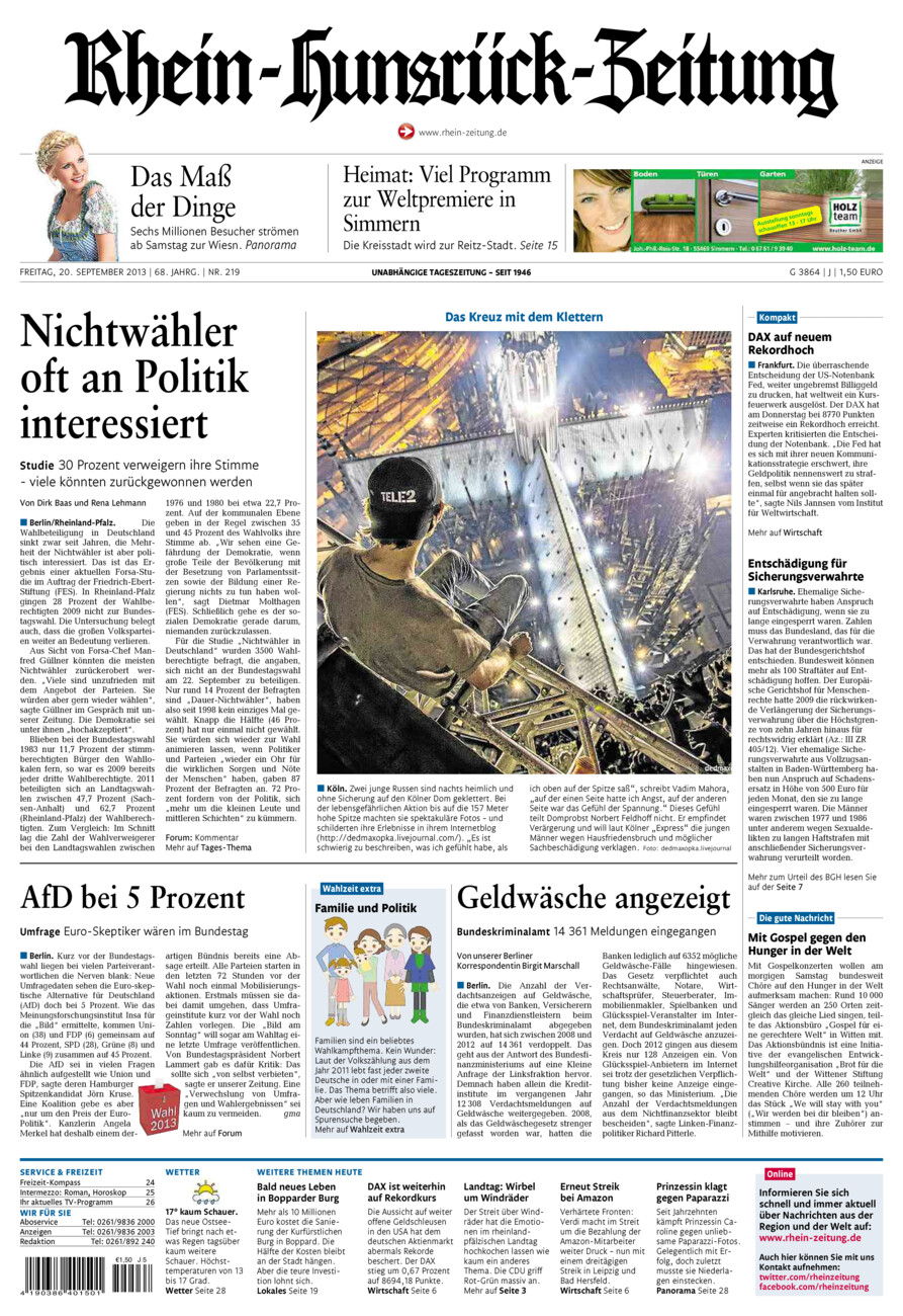 Rhein-Hunsrück-Zeitung vom Freitag, 20.09.2013