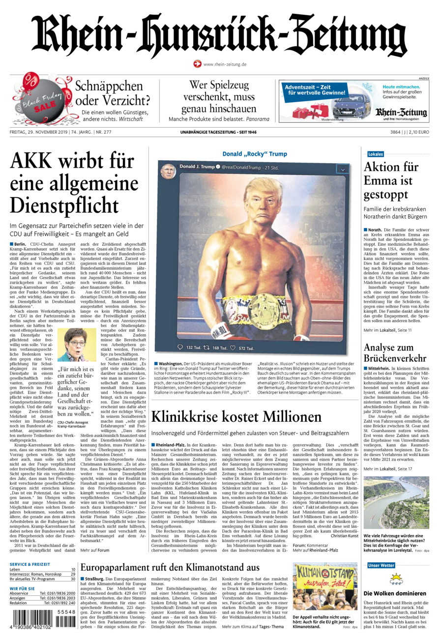 Rhein-Hunsrück-Zeitung vom Freitag, 29.11.2019