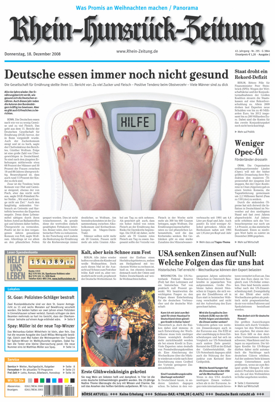 Rhein-Hunsrück-Zeitung vom Donnerstag, 18.12.2008