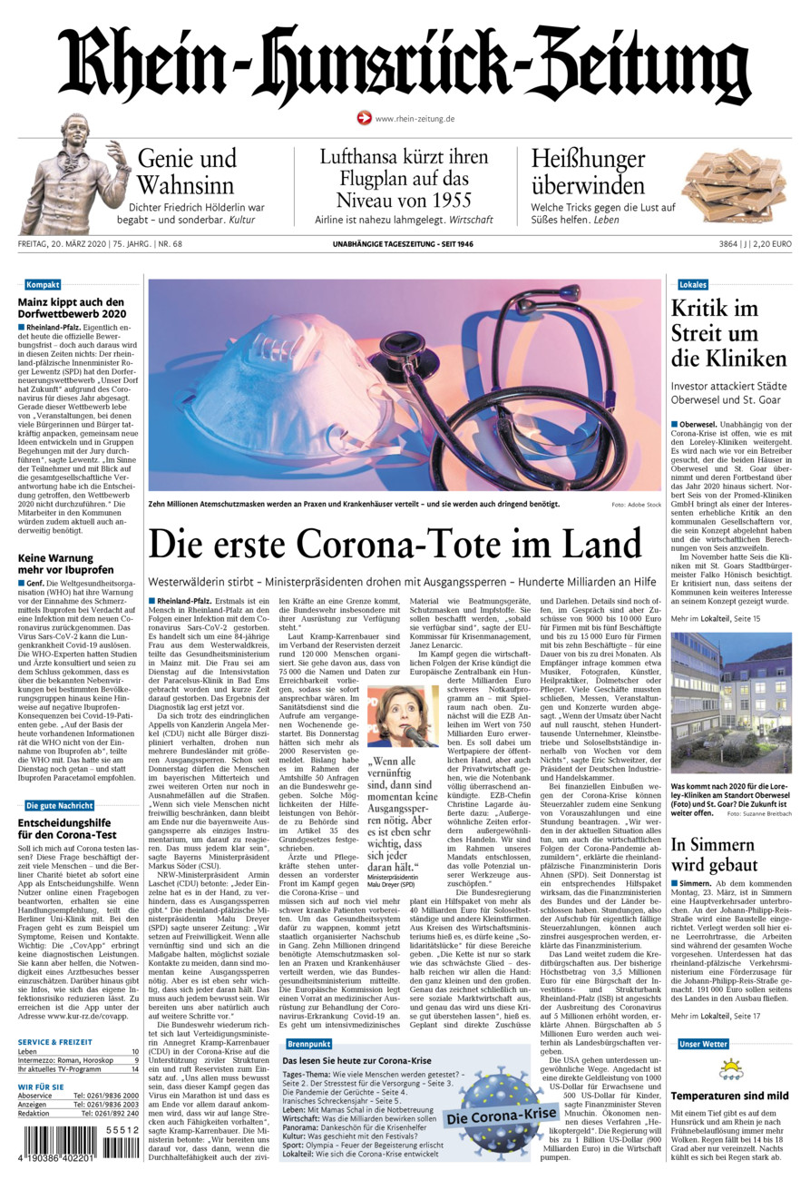Rhein-Hunsrück-Zeitung vom Freitag, 20.03.2020