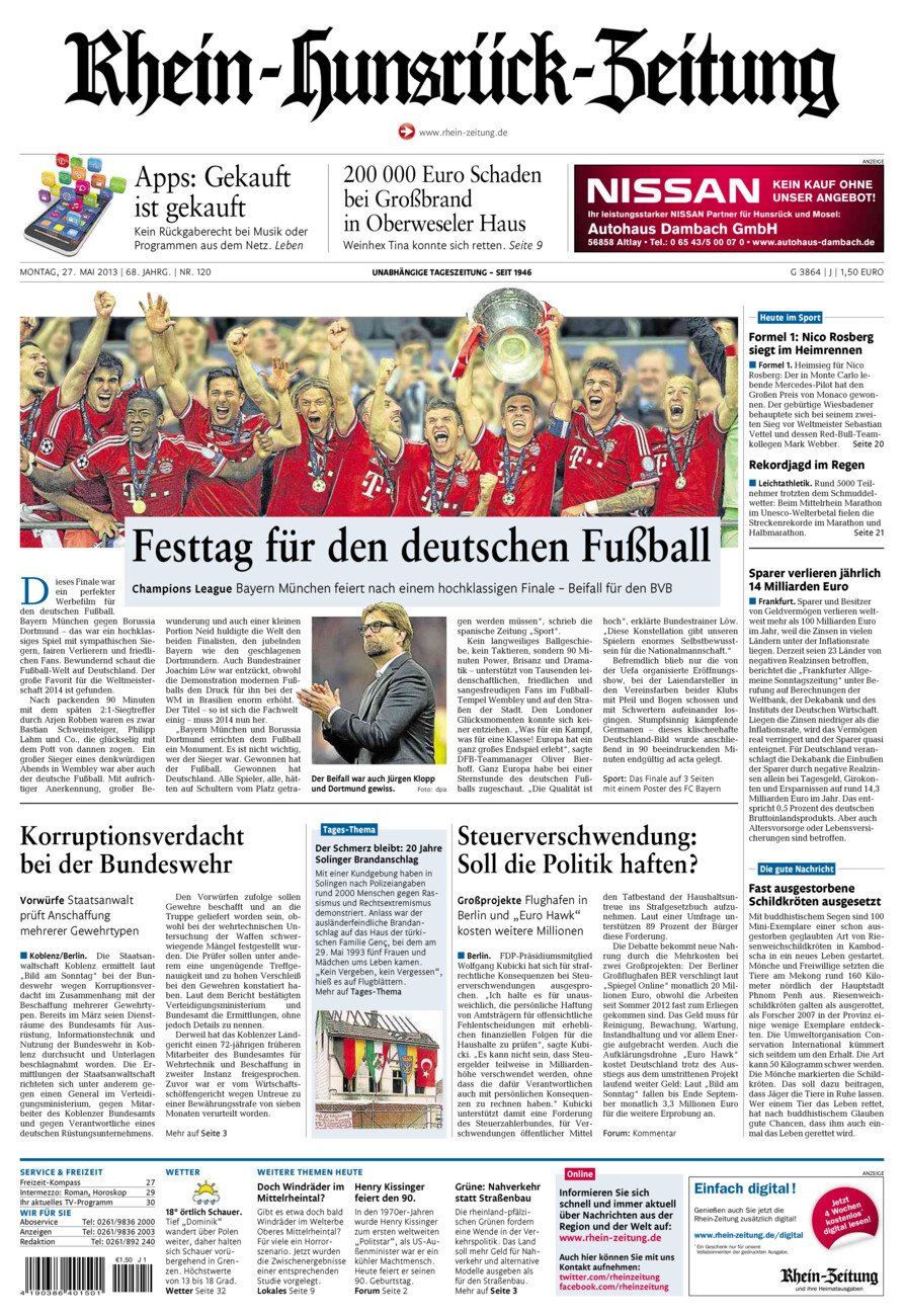Rhein-Hunsrück-Zeitung vom Montag, 27.05.2013