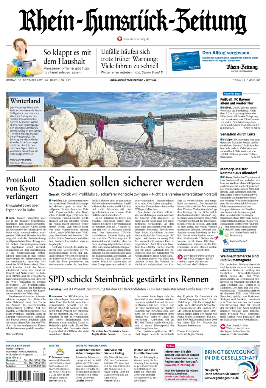 Rhein-Hunsrück-Zeitung vom Montag, 10.12.2012
