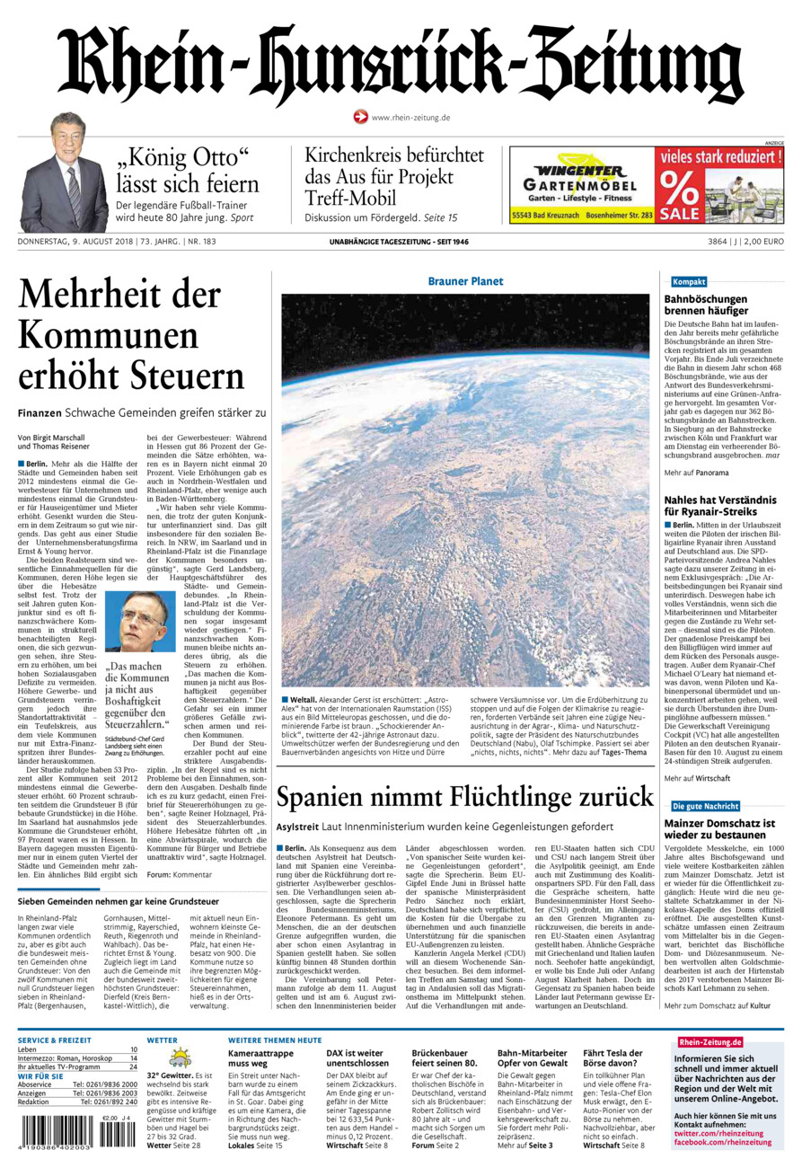 Rhein-Hunsrück-Zeitung vom Donnerstag, 09.08.2018