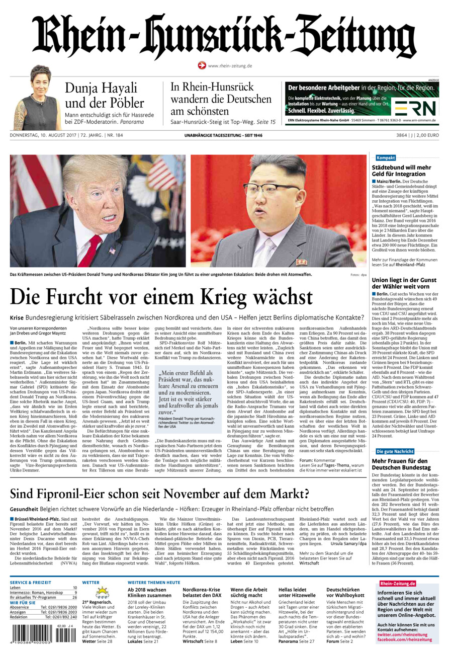 Rhein-Hunsrück-Zeitung vom Donnerstag, 10.08.2017