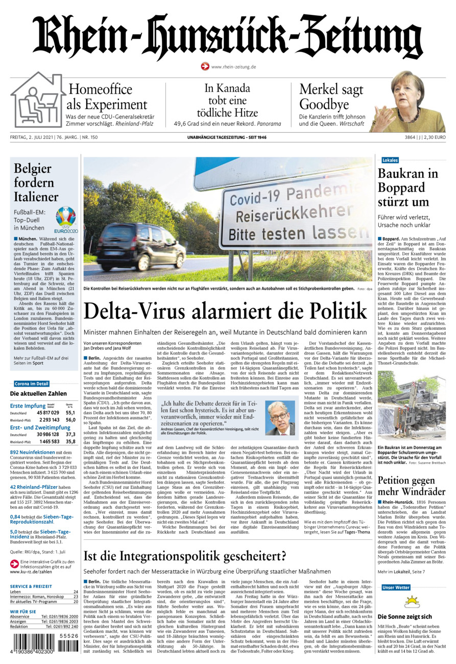 Rhein-Hunsrück-Zeitung vom Freitag, 02.07.2021
