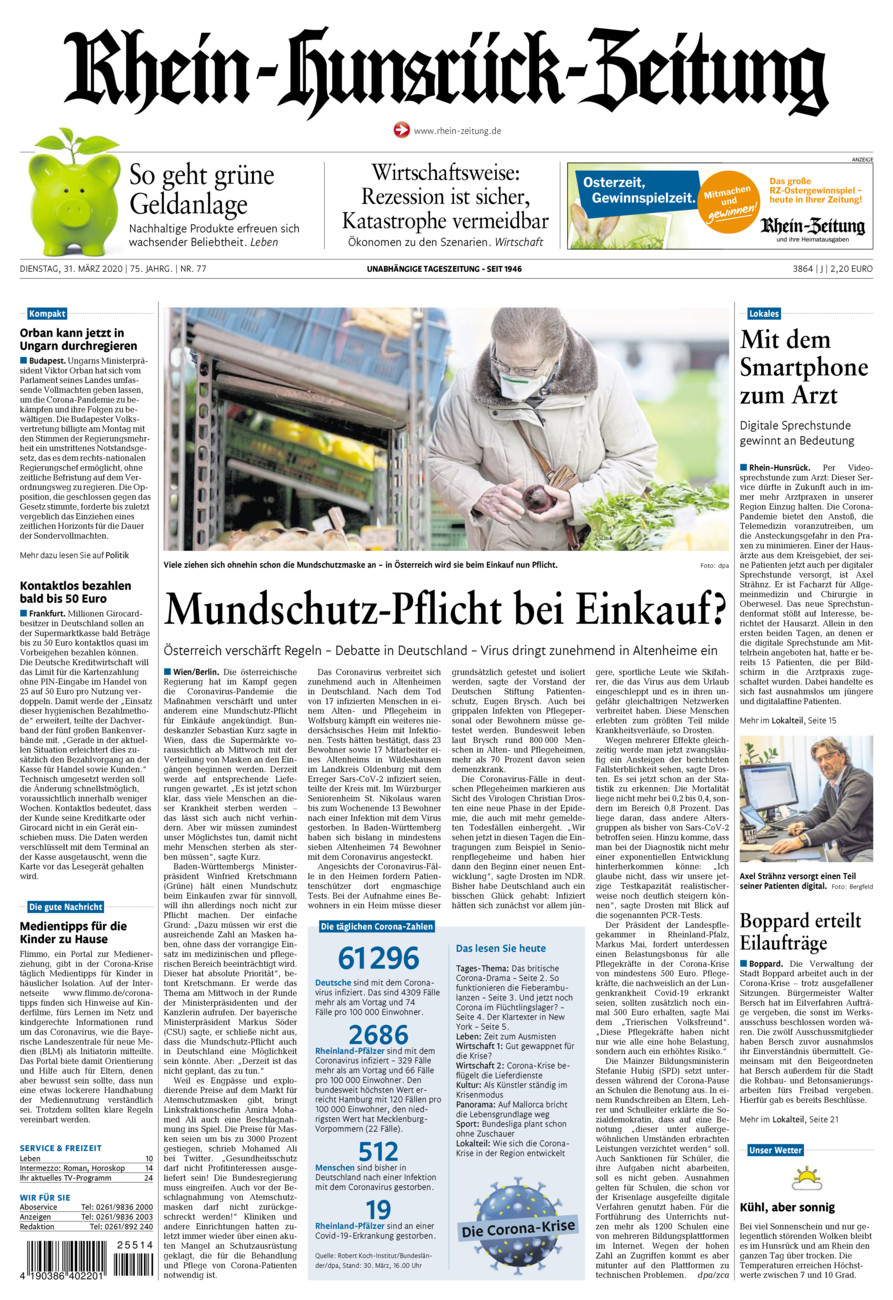 Rhein-Hunsrück-Zeitung vom Dienstag, 31.03.2020