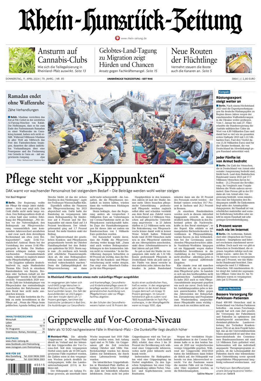 Rhein-Hunsrück-Zeitung vom Donnerstag, 11.04.2024