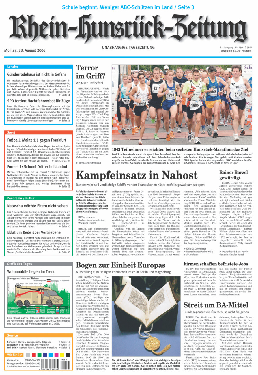 Rhein-Hunsrück-Zeitung vom Montag, 28.08.2006