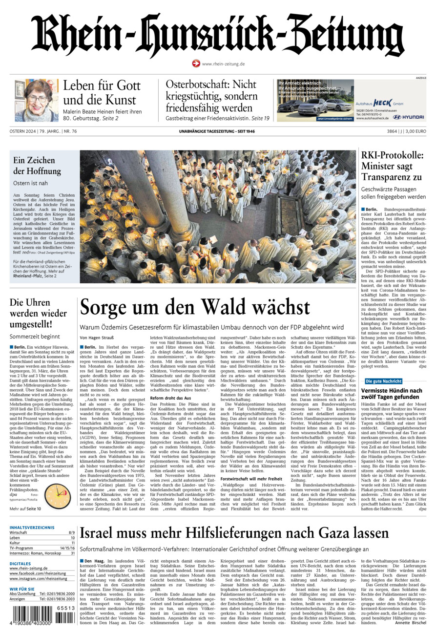 Rhein-Hunsrück-Zeitung vom Samstag, 30.03.2024