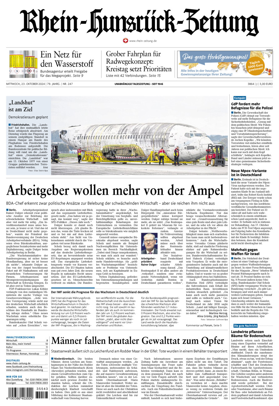 Rhein-Hunsrück-Zeitung vom Mittwoch, 23.10.2024