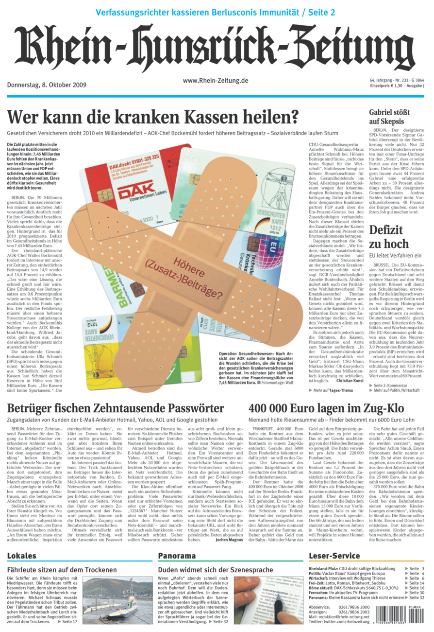 Rhein-Hunsrück-Zeitung vom Donnerstag, 08.10.2009