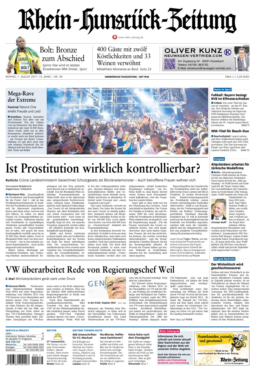 Rhein-Hunsrück-Zeitung vom Montag, 07.08.2017