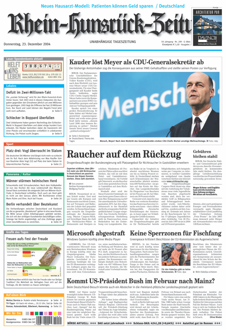 Rhein-Hunsrück-Zeitung vom Donnerstag, 23.12.2004