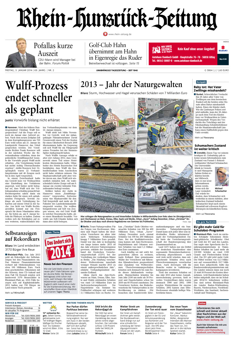 Rhein-Hunsrück-Zeitung vom Freitag, 03.01.2014