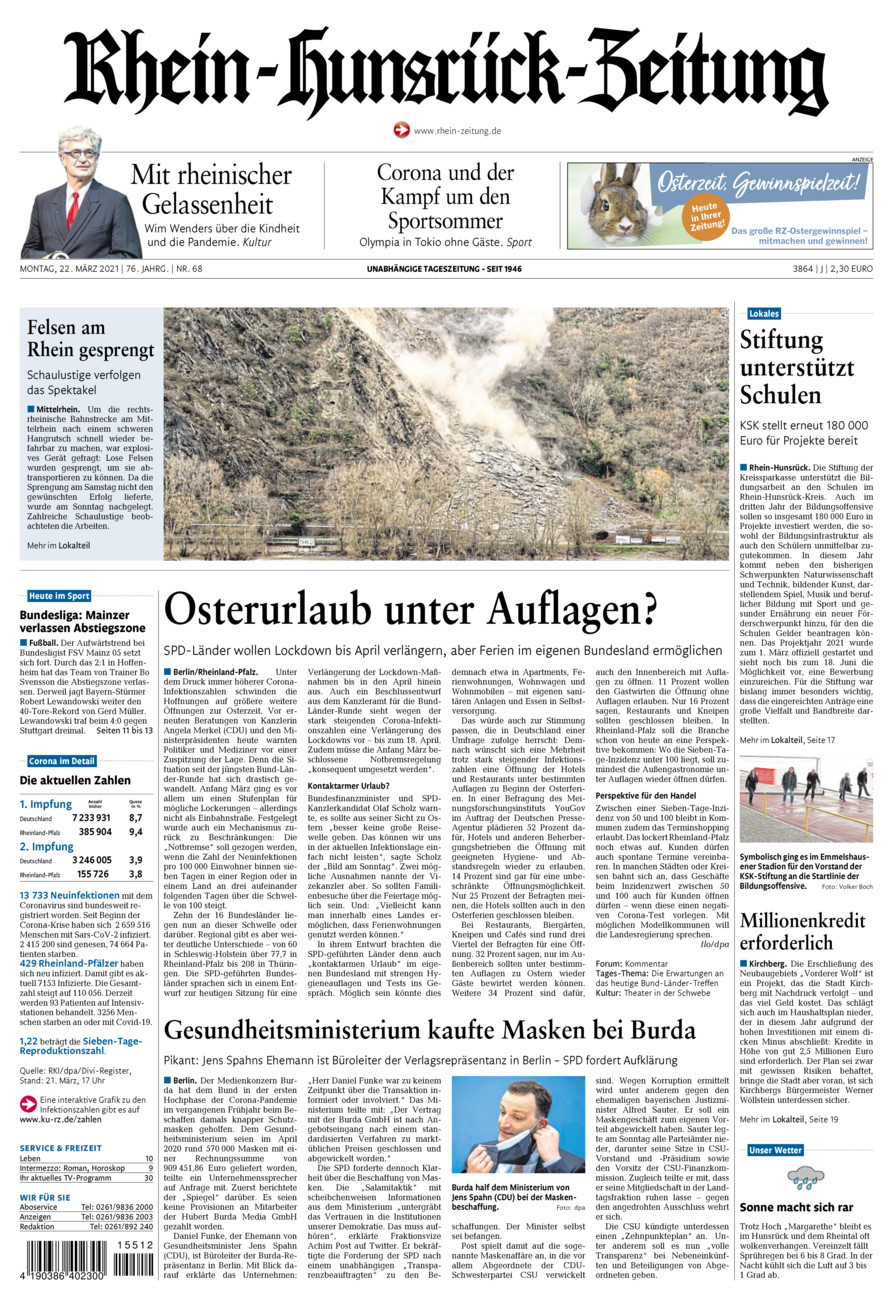 Rhein-Hunsrück-Zeitung vom Montag, 22.03.2021