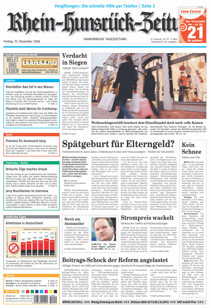 Rhein-Hunsrück-Zeitung vom Freitag, 22.12.2006