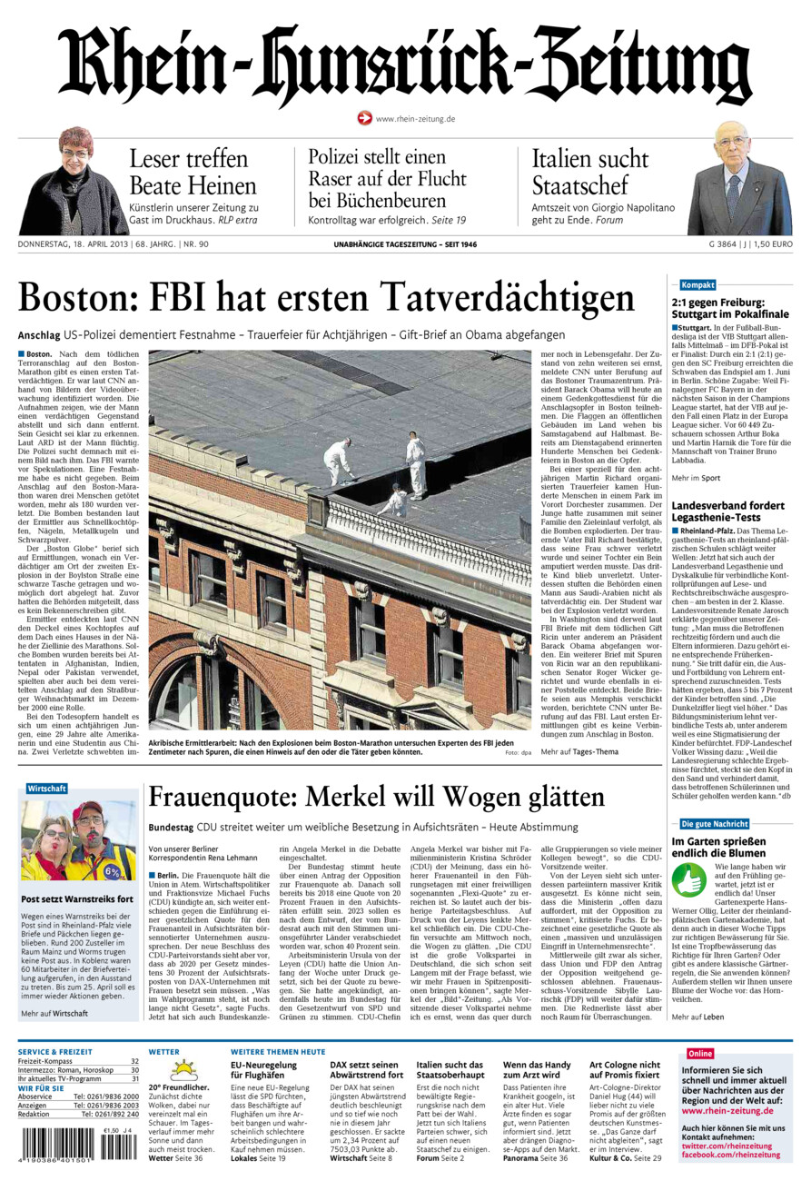 Rhein-Hunsrück-Zeitung vom Donnerstag, 18.04.2013