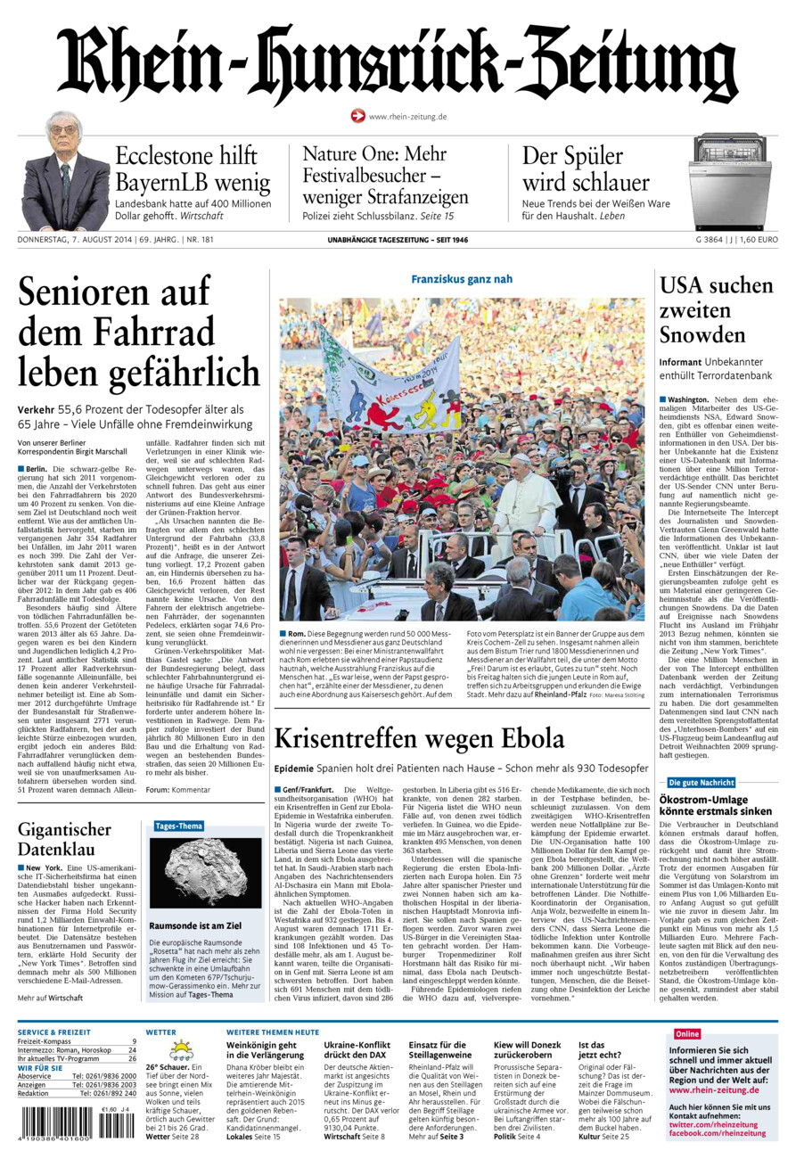 Rhein-Hunsrück-Zeitung vom Donnerstag, 07.08.2014