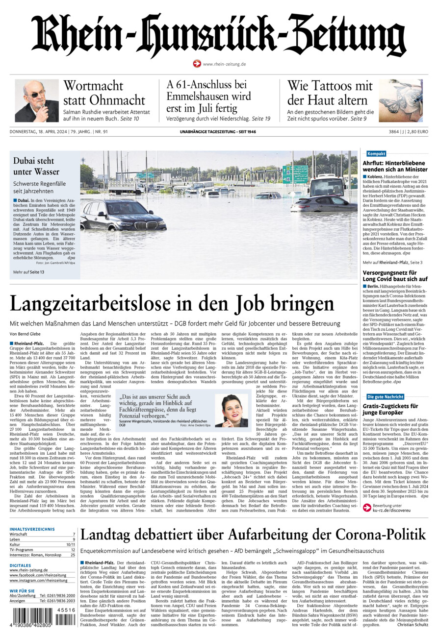 Rhein-Hunsrück-Zeitung vom Donnerstag, 18.04.2024