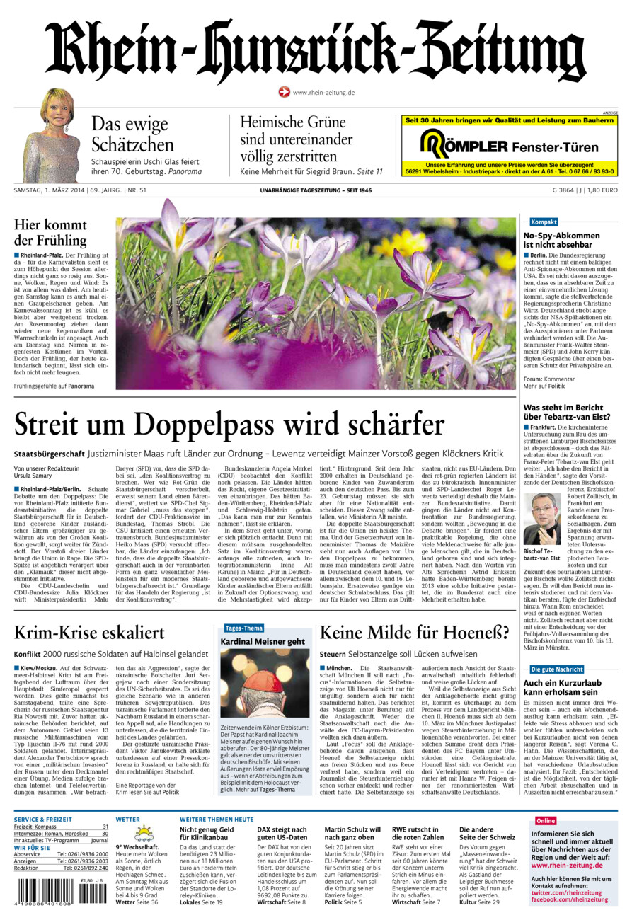 Rhein-Hunsrück-Zeitung vom Samstag, 01.03.2014