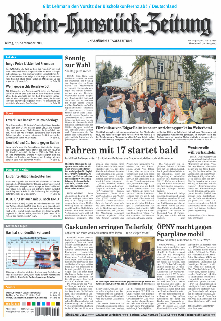 Rhein-Hunsrück-Zeitung vom Freitag, 16.09.2005