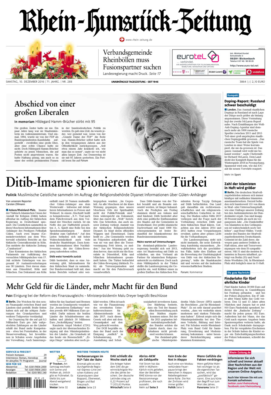 Rhein-Hunsrück-Zeitung vom Samstag, 10.12.2016